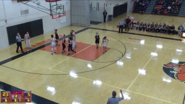 A Dearborn High School girls basketball game is shown on the Hudl camera in the gym.