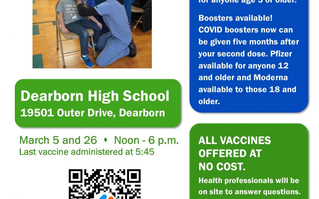 Press Release #39 – Dearborn High and Whitmore Bolles hosting community COVID vaccine clinics in March