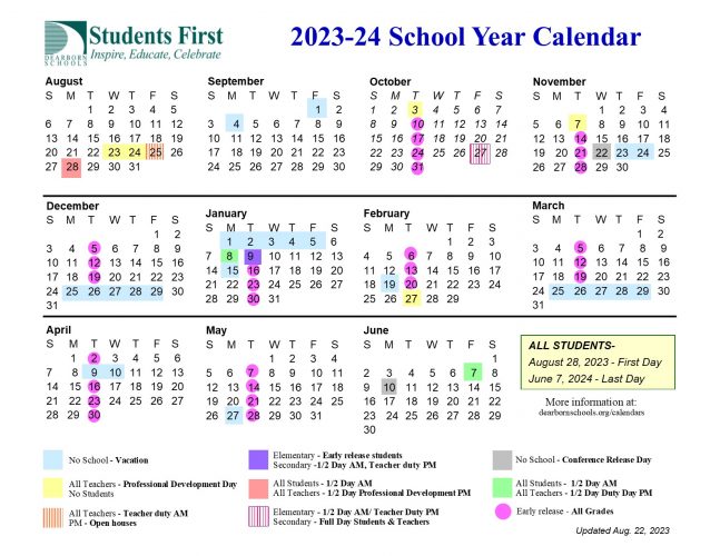 Graphic of approved 2023-24 school calendar